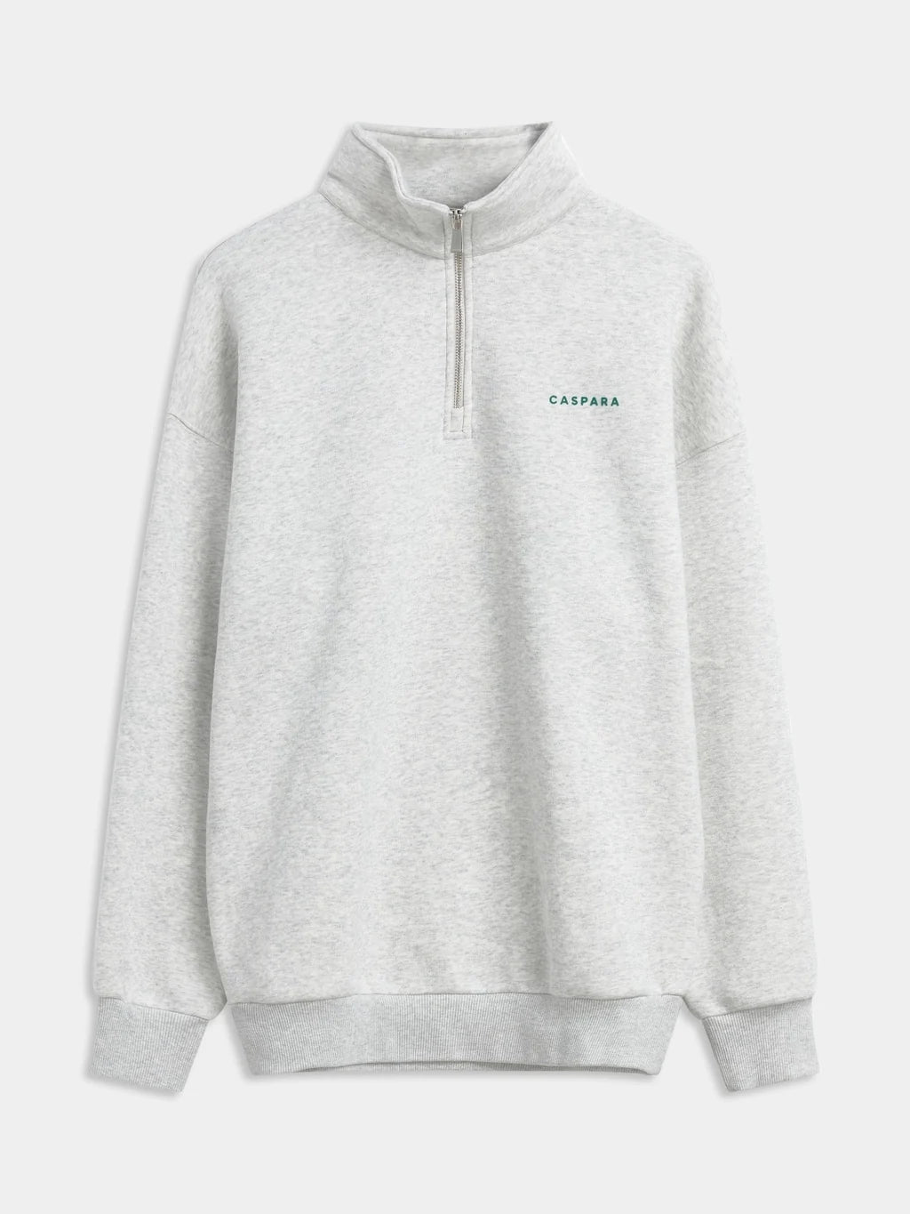 Front view of the CASPARA grey melange quarter-zip sweatshirt on a neutral studio background.